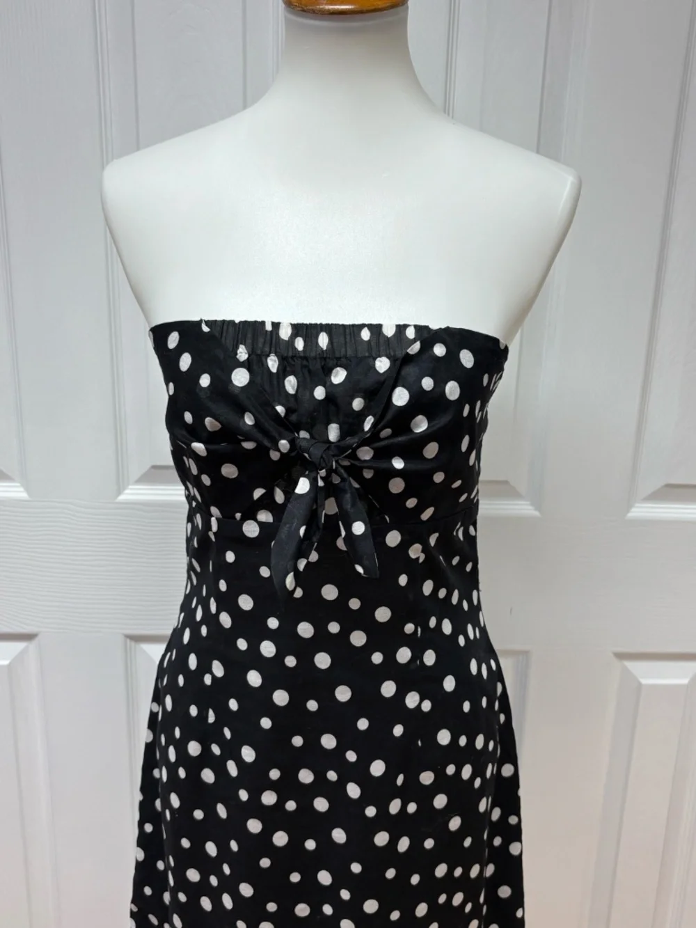 Jill Michelle Black Ad White Polka Dot Strapless Midi Dress - Size 8.